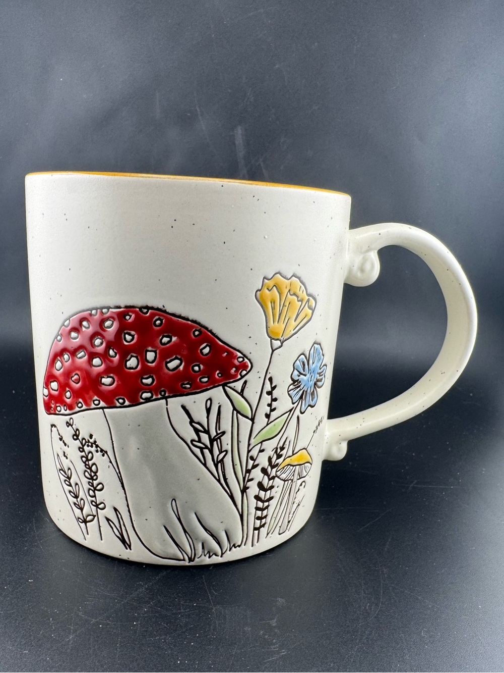 Spectrum Designs Large Mug Coffee Cup Mushrooms & Flowers Speckled 21oz. NEW
